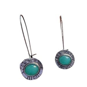 Boho Silver and Iridescent Turquoise Stone Drop Earrings